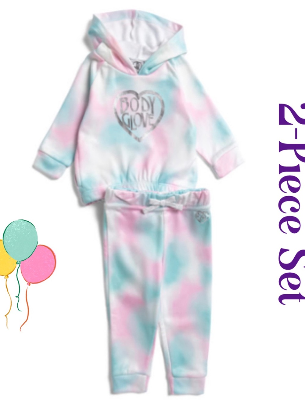Body Glove▪️Pastel Tie-Dye Hoodie & Jogger Set - Pink, Blue, White